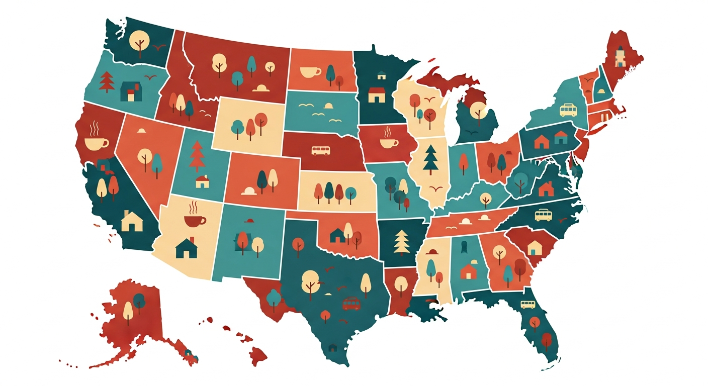 Mosaic illustration of a US neighborhood map